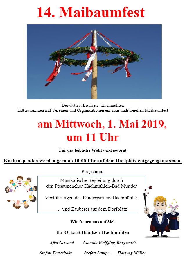 Maibaumfest auf dem Dorfplatz in Hachmühlen @ Dorfplatz Hachmühlen | Bad Münder am Deister | Niedersachsen | Deutschland