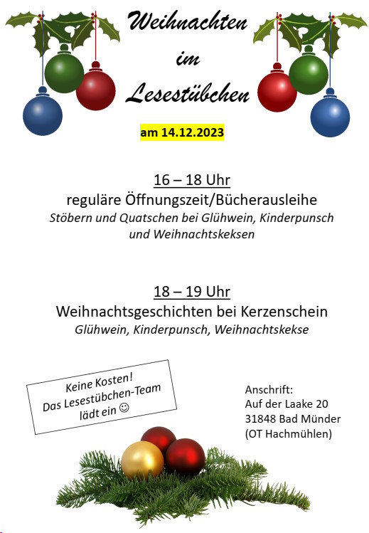 Weihnachtsstimmung im Lesestübchen Hachmühlen @ Hachmühlen, Auf der Laake 20 | Sehlde | Niedersachsen | Deutschland
