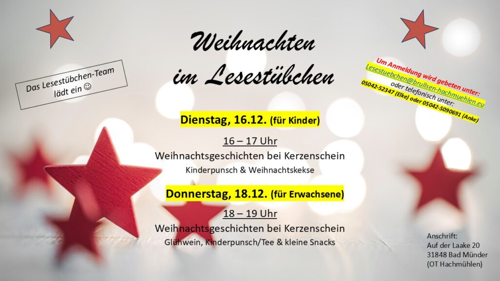 Weihnachtsgeschichten für Kinder im Lesestübchen @ Lesestübchen Hachmühlen