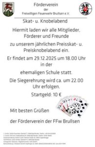Skat u. Knobelabend vom Förderverein der FFw Brullsen @ ehemalige Schule in Brullsen