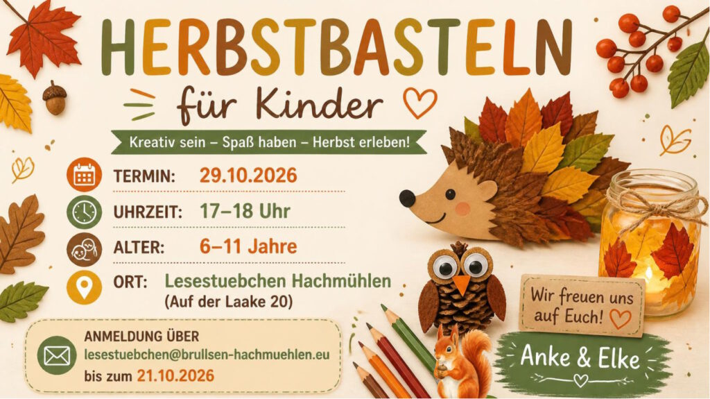 Herbstbasteln im Lesestübchen Hachmühlen für Kinder @ Lesestübchen Hachmühlen | Bad Münder am Deister | Niedersachsen | Deutschland