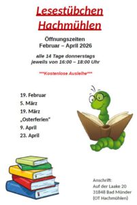 Lesestübchen geöffnet @ Lesestübchen Hachmühlen, Auf der Laake 20