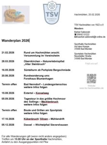 TSV Wandergruppe wandert auf dem Naturerlebnispfad „Alter Steinbruch“ bei Obernkirchen @ Treffen an der Sporthalle