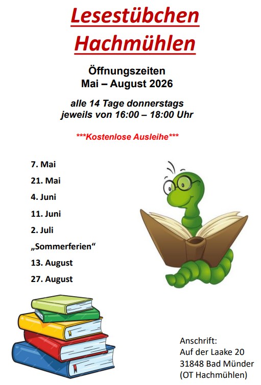 Lesestübchen geöffnet @ Lesestübchen Hachmühlen, Auf der Laake 20